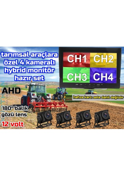 7'' Hybrid Dvr Ekran 4 Adet 180 Derece Balık Gözü Lens Geniş A...