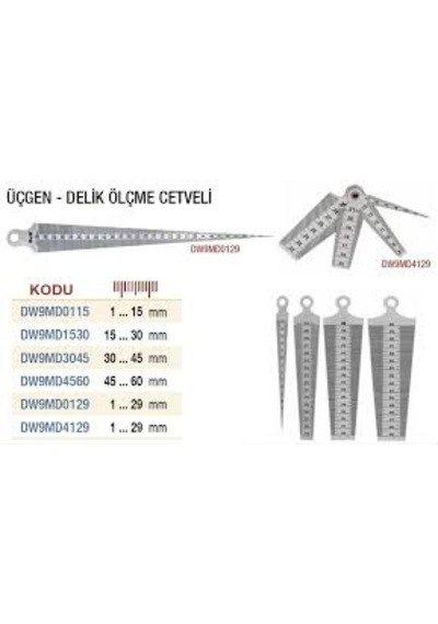 Dw Üçgen Delik Ölçme Cetveli 45-60 Mm