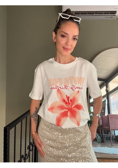 Ali Butik Ekru White Fox Baskılı Tişört