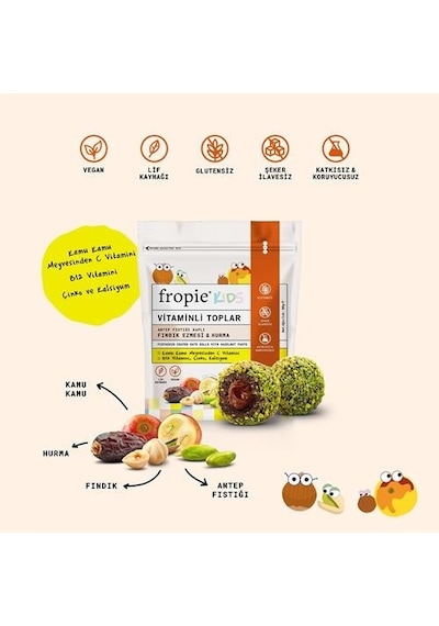 Fropie Vitaminli Kids Meyve Topları - Antep Fıstığı Kaplı & Fındık Ezmeli 80 G Fropie Vitaminli Kids Meyve Topları - Antep Fıstığı Kaplı & Fındık Ezmeli 80 G