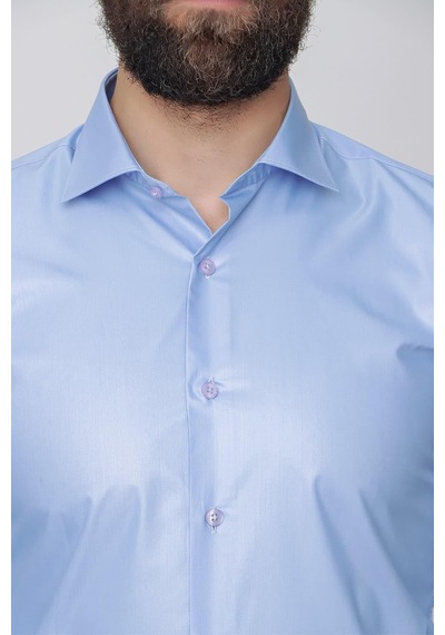 Efor Slim Fit Pamuk Saten Uzun Kol Klasik Mavi Gömlek Gk 157 Mavi