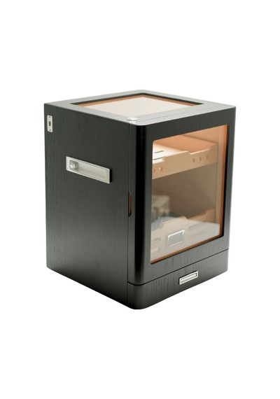 Premiumquality Sucre Aksesuar Çekmeceli İçi Ledli Siyah Sedir Humidor Puro Kutusu - Tr9650