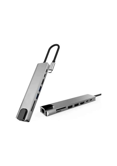 8 Portlu Macbook Uyumlu Çevirici Type C Hub Sd Tf Usb Çoğaltıcı Ethernet Belirtilmemiş