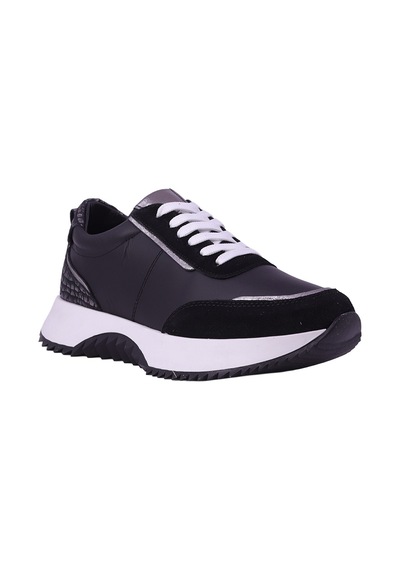 Hobby Ayakkabı Hobby Kadın Hakiki Deri Leopar Detaylı Kalın Tabanlı Sneaker Ayak Siyah