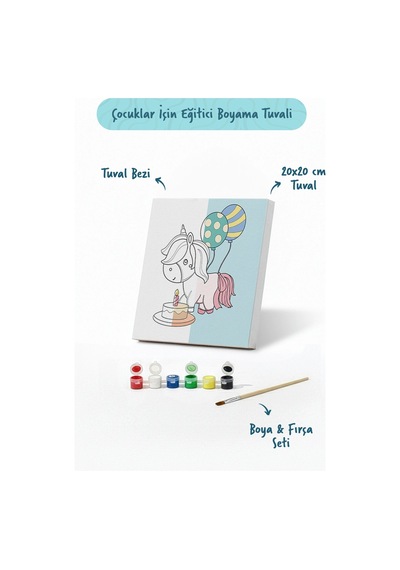 Doğum Günü Unicorn Boyama Tuvali Şövalesiz Boya Seti 20x20