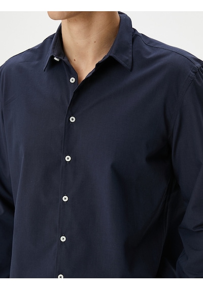Koton Klasik Gömlek Slim Fit Uzun Kollu Düğmeli Lacivert 4wam60217hw Lacivert