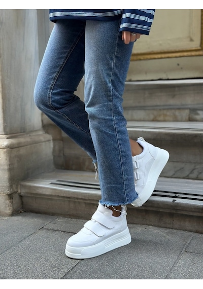 Erva'nın Butiği Beyaz Cilt Cerrely Gizli Topuk Dolgu Topuk 8 Cm Boy Uzatan Sneakers-6514