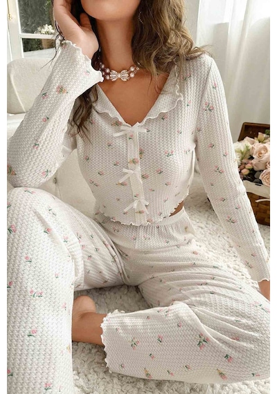 Merry See Özel Örme Kumaş Baskılı Uzun Kollu Pijama Takımı 001