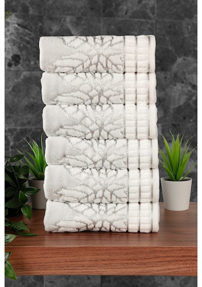 Çınar Jakarlı 6 Lı Kadife Pamuklu El Ve Yüz Havlu Seti 30x50 Cm - 00434 - Gümüş Gümüş