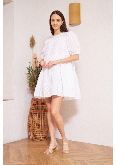 Darlin Moda Beyaz Balon Kollu Mini Elbise Dm1024 Beyaz