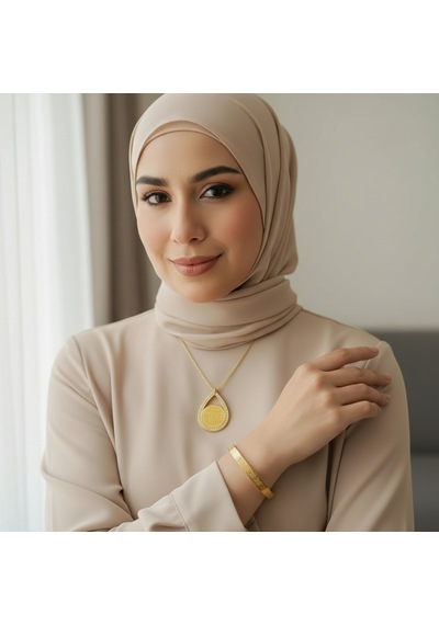 Armut Model Kolye Ve Ayetel Kürsi Bileklik Seti Gold Renk Çelik İslami Takı Altın