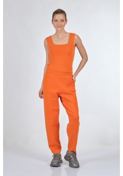 Lal Kare Yaka Kolsuz Oranj Kadın Triko 22262035 Oranj