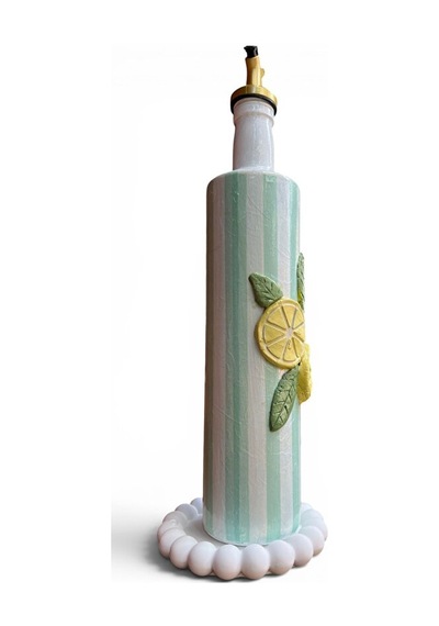 Büyük Boy Özel Tasarım Pastel Renkler Çizgili Limon Kabartmalı El Yapımı Cam Yağdanlık 750 Ml Turkuaz