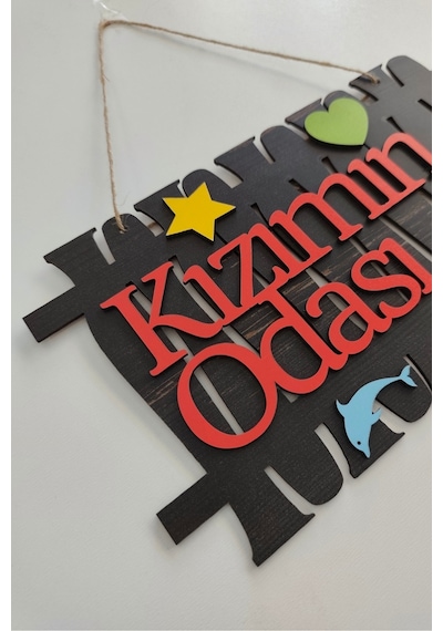 Kızımın Odası Yazılı Bahçe Çit Figürlü Mdf Lazer Kesim Kapı Ve Duvar Süsü - Rebap Ahşap