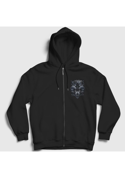 Presmono Unisex Wild In Flames Fermuarlı Kapüşonlu Sweatshirt Siyah