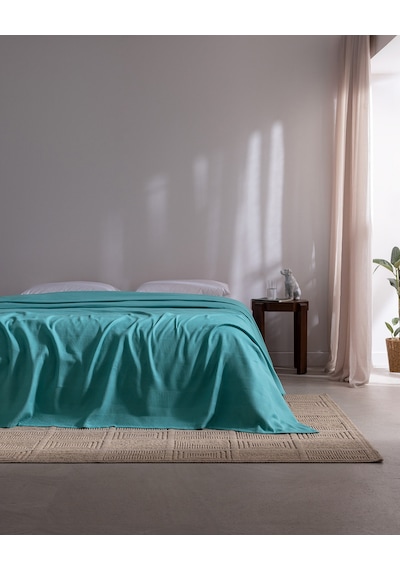 Madame Coco Mathilda Tek Kişilik Pamuklu Ecocell Düz Pike - Turkuaz 8684427307830 Çok Renkli