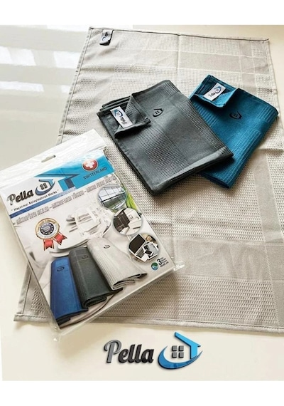 Pella- Orijinal Pella- Mikrofiber Temizlik Bezi 3'lü Paket Mavi - Antrasit - Açık Gri