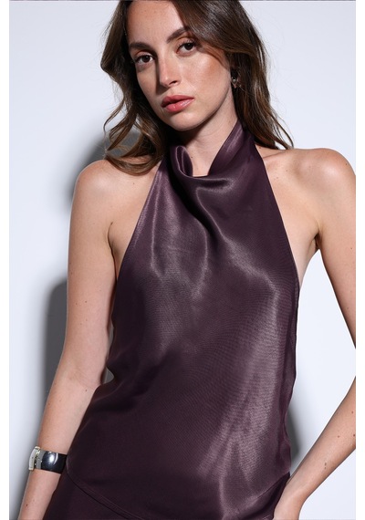 Antioch Saten Halter Kadın Top Bordo