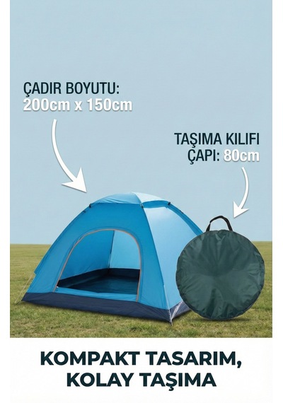 Sahil Ekipmanı Geniş İç Mekan Açık Hava Kamp Katlanabilir Otomatik Havada Açılan Çadır 4 Kişilik Çok Renkli