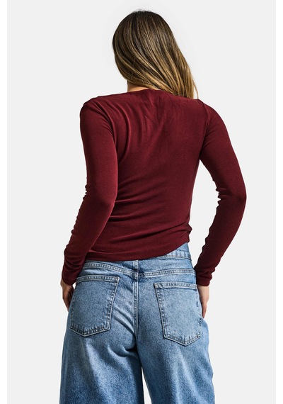 it's basic Kadın Bordo W5 %100 Pamuk Asimetrik Kesim Esnek Bluz Body
