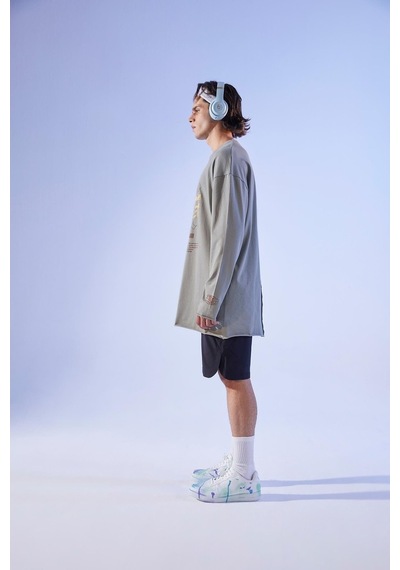 Woof Gym Oversized Long Sleeve T-Shırt - Smoke Green Çok Renkli