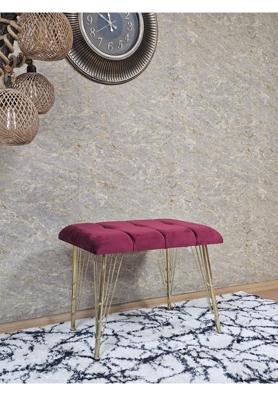 Zafir Metal Gold Tel Ayaklı 60 Cm Puf Bench - Puf - Bench - Oturak - Mutfak Oturağı - Antre Oturağı Bordo