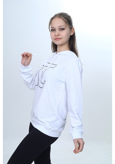Toontoy Unisex Çocuk Pi Sayı Baskılı Regular Kapüşonlu Sweatshirt Beyaz