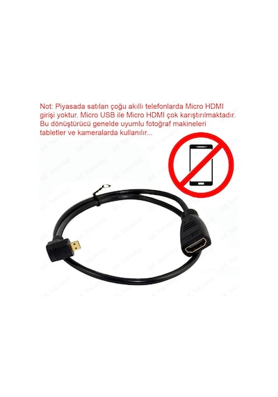 Micro HDMI to HDMI 90 Derece Dik Açılı Tablet Kamera Kablosu 1M