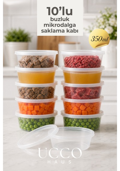 10 Adet 350 Ml Sızdırmaz Kapaklı Sosluk Buzluk Saklama Kabı, Et Suyu, Kemik Suyu Mutfak Organizeri Şeffaf