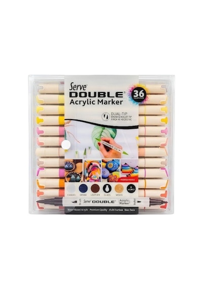 Serve Double Çift Uçlu Akrilik Marker Kalem Seti Fırça Ve Keçeli Uç 36 Renk Svdam36p Çok Renkli