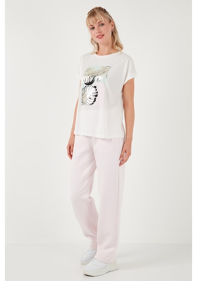 Lela Baskılı Bisiklet Yaka Regular Fit Bayan T Shirt 6671004 Ekru