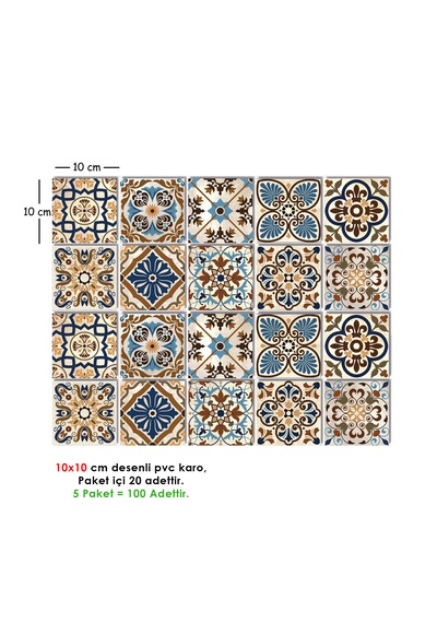 Kendinden Yapışkanlı Karma Fas Desenli Pvc Karo 10x10 Cm 5 Li Paket