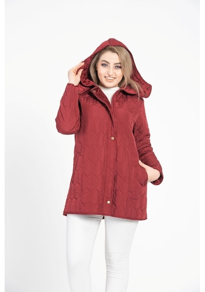Vetre Kadın Kapitone Mont (75 Cm) Bordo Büyük Beden 1014 Çok Renkli