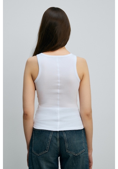 Ethıquet Lıllesol Kadın Fitilli Görünümlü Slim Fit Vücuda Oturan Havuz Yakalı Pamuklu Basic Beyaz Ta