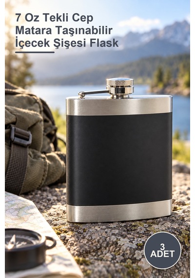 3 Adet Paslanmaz Çelik Matara 7 Oz Tekli Cep Matara Taşınabilir İçecek Şişesi Flask