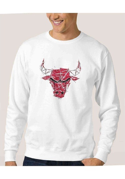 Chicago Baskılı Beyaz Erkek Örme Sweatshirt