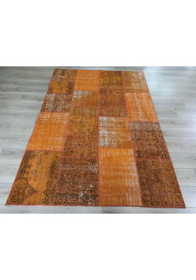 Çam Halı Pw725 Turuncu El Dokuma Patchwork Yün Halı - 160x230