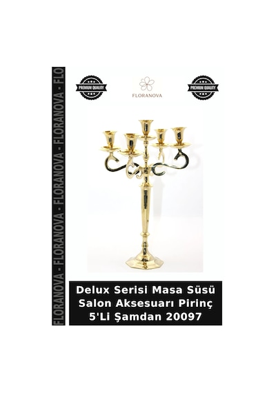 Delux Serisi Masa Süsü Salon Aksesuarı Pirinç 5'li Şamdan 20097 Çok Renkli