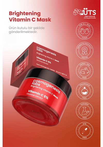 Cosmogenesis Labs %5 Vitamin C Krem Maske 50ml - Durulanan Yüz Maskesi Aydınlatıcı Pürüz Giderici Ton Eşitleyici Vegan