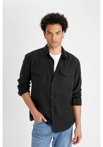 DeFacto %100 Pamuk Regular Fit Polo Yaka Basic Düz Uzun Kollu Gömlek B2654AX24AUAR221
