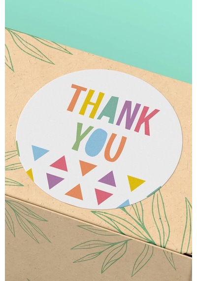 90 Adet Thank You Teşekkür Etiketi Renkli Üçgenli 3x3cm St2030 Çok Renkli