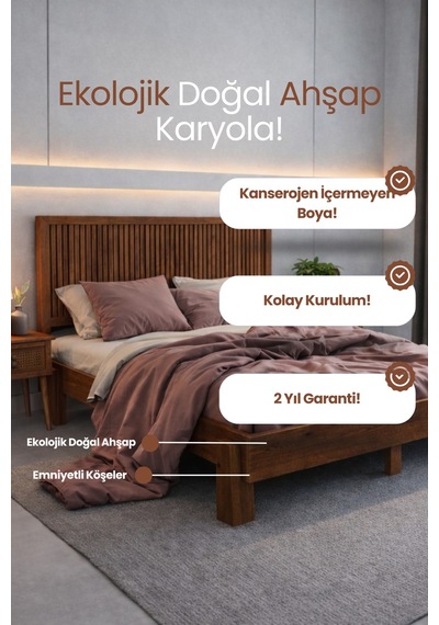 Alaz Model Dikey Başlıklı Ahşap Karyola