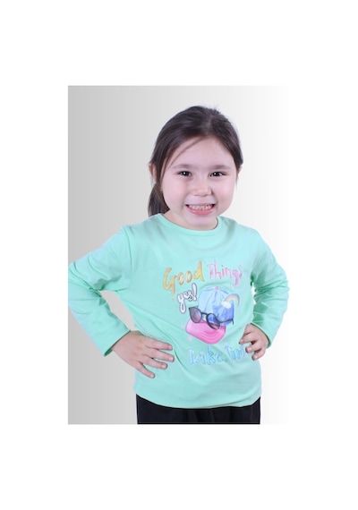 Fyk Kids Kız Çocuk Basic Uzun Kol Tişört Yeşil