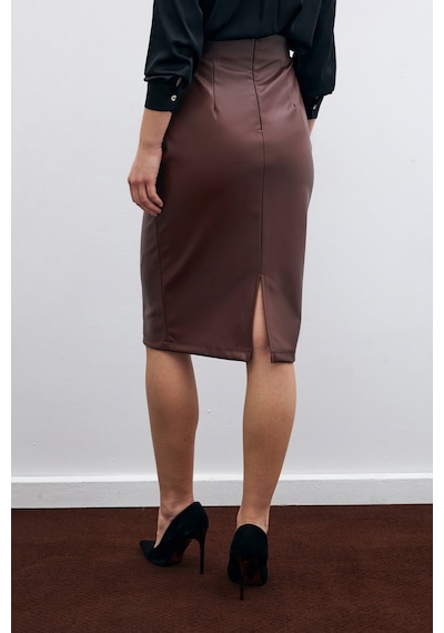 Sateen Deri Kalem Etek - Kahve-135594 Kahve