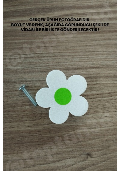 3 Adet - Yeşil Papatya Dolap Kulpu - Çocuk Odası Kulp, Papatya Kulp - 5 Cm - Kulp Vidası Dahildir Sarı