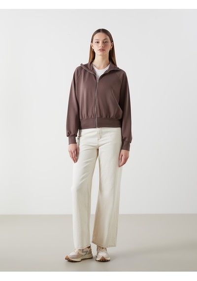 Lcwaıkıkı Classic Kahverengi Dik Yaka Oversize Kadın Fermuarlı Sweatshirt