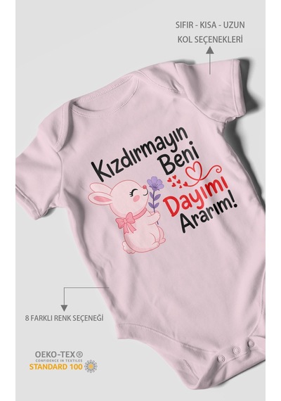 Morivokids Kızdırmayın Beni Dayımı Ararım Kısa Kollu Bebek Body %100 Pamuk Zbn165-kk Bebe Pembe