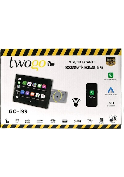 Twogo Go-i-şahin9 Mp5 Monitör 9 İnç Hd Dokunmatikekran Carplay/and Auto/60wx4/usb/bt/aux/fm/tek Dın