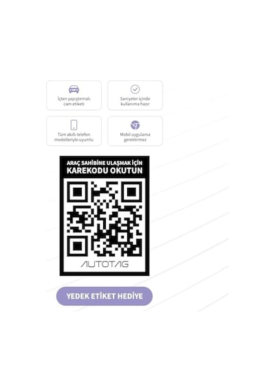 Autotag Qr Kodlu Akıllı Araç Etiketi - Karekod Numaratör - İçten Yapıştırmalı Cam Etiket Genel