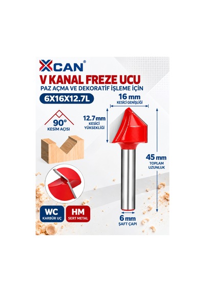 V Kanal Freze Ucu 90 Ø16 Mm 6 Mm Şaft Cnc Ve Ahşap İşleme